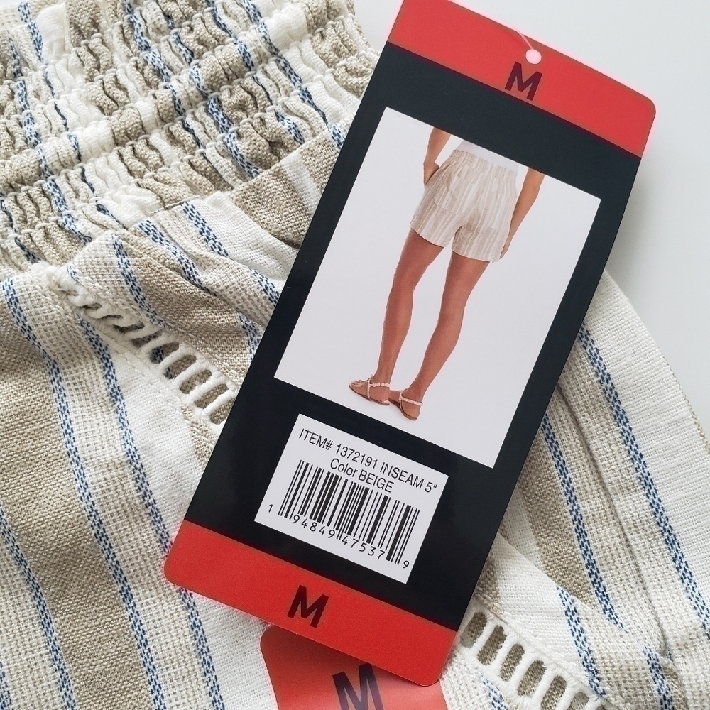 🛑 2 / $40 Sale! BRIGGS Linen Blend Beige & White Striped S… - Picture 10 of 14